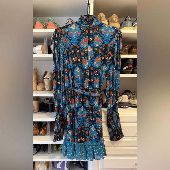 Farm Rio Blue Arabesque High Neck Mini Dress - Sz S - Picture 8 of 9